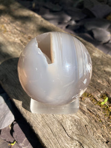 Large Flower Agate sphere with sugary bubble druzy