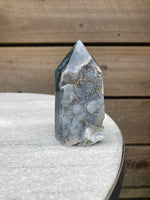 Load image into Gallery viewer, Sugary Druzy Moss agate tower *does have small chip on point
