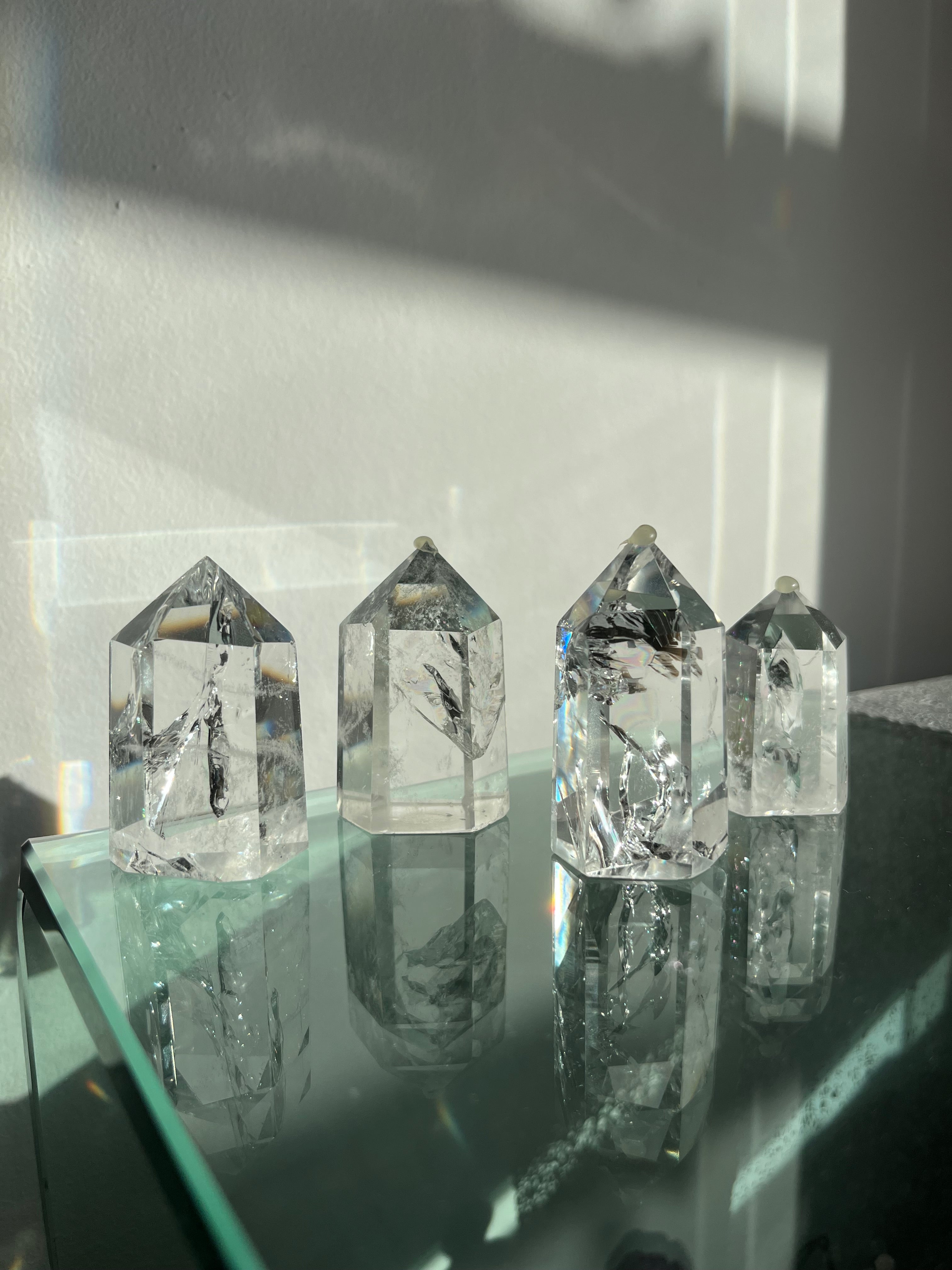 High quality Clear Quartz small chunky towers with rainbows galore