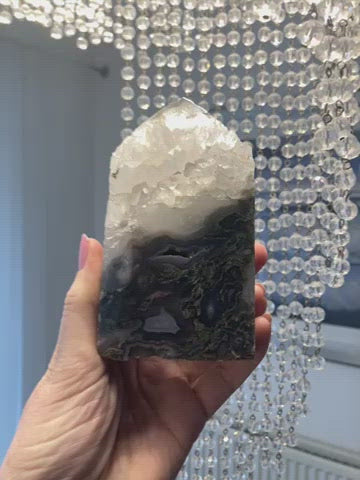 Moss Agate large druzy chunky tower