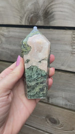 Load and play video in Gallery viewer, Moss Agate large cupcake towers with druzy
