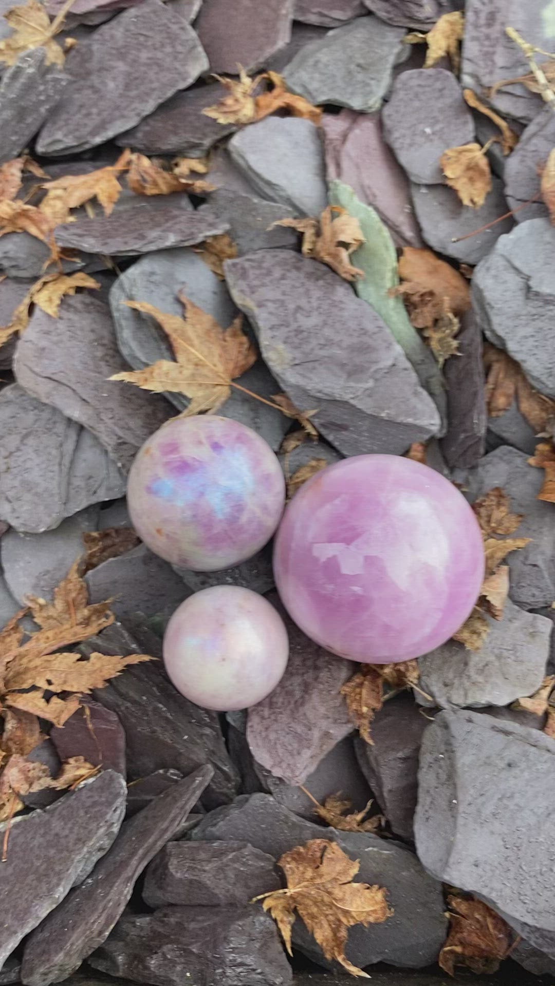 Beautiful collection of Kunzite spheres 💜 some aura 💜✨