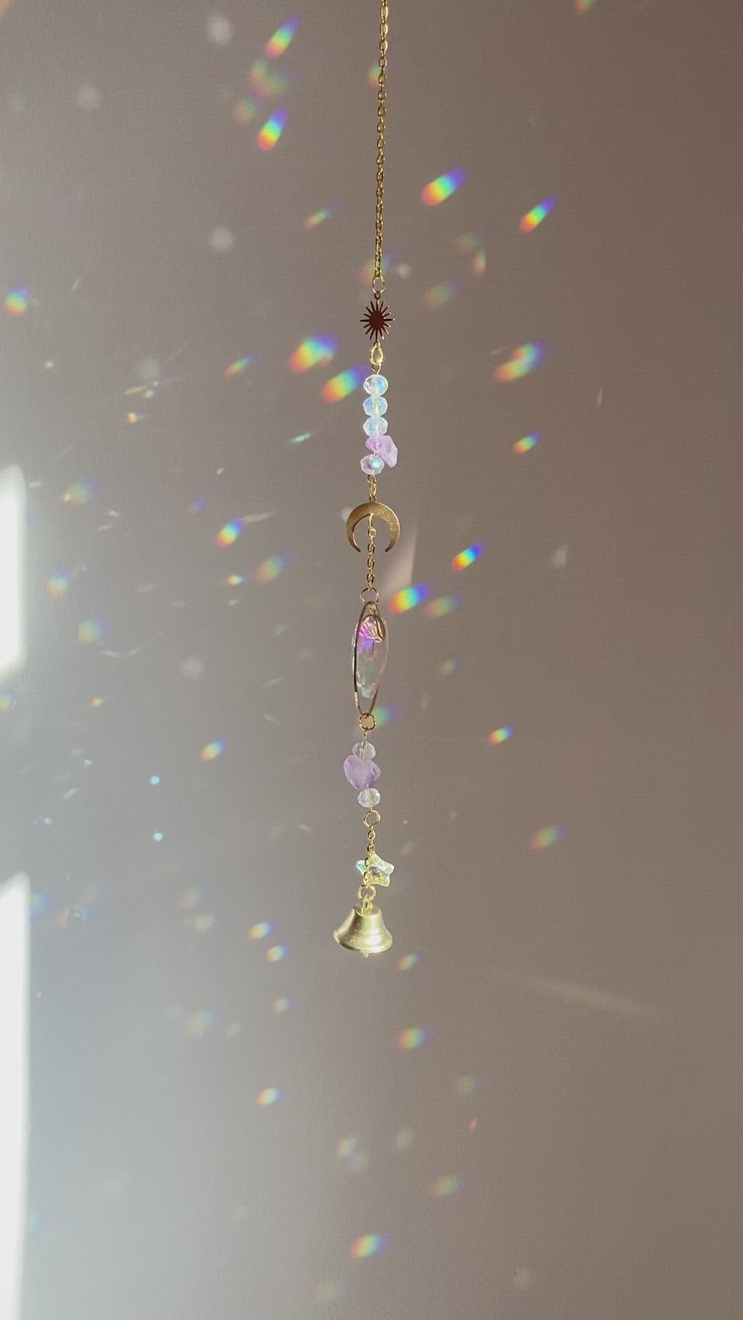 Amethyst heart, star and moon sun catcher