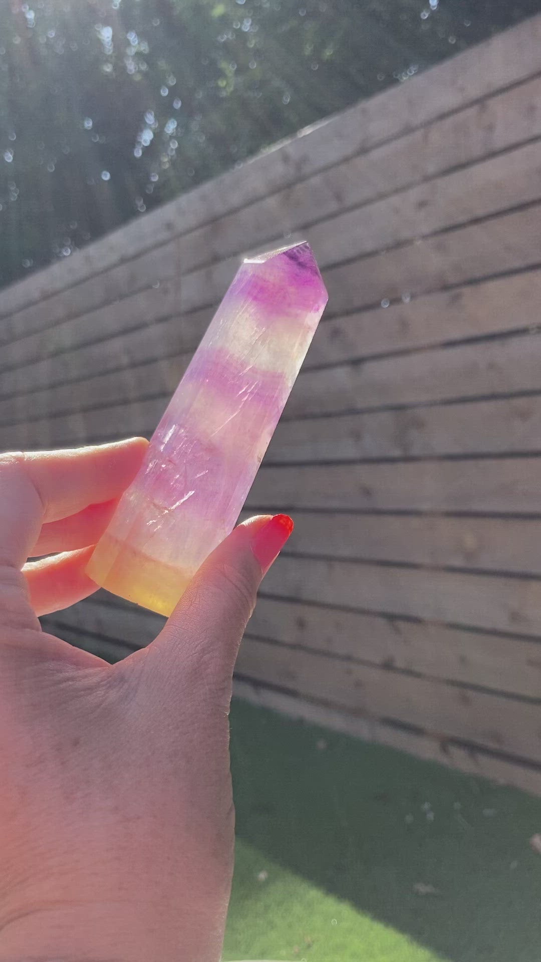 Super pretty Pink, purple and yellow Flourite tower