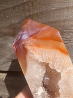 Load image into Gallery viewer, Large druzy Quartz and Carnelian chunky tower
