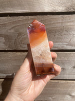 Load image into Gallery viewer, Large druzy Quartz and Carnelian chunky tower
