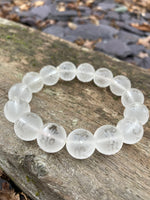 Load image into Gallery viewer, Faceted Clear quartz 🤍 Moonstone 🤍 Large Clear Quartz Sanskrit design 🤍 bracelets
